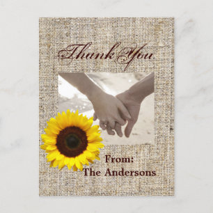 Western Country Burlap Sunflower Wedding thank you Postcard