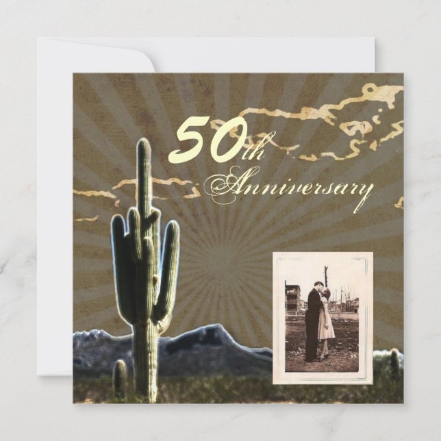 western country cactus 50th wedding anniversary invitation (Front)