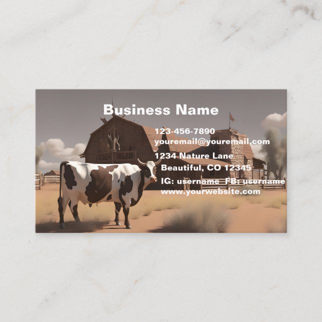 Western Country Cow Bull  Business Card (Front)