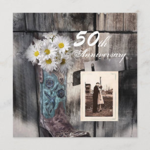 western country cowboy 50th wedding anniversary invitation