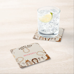 Western Country Cowboy Birthday Party Square Paper Coaster