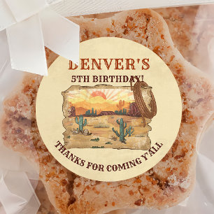 Western Country Cowboy Birthday Thank You  Classic Round Sticker