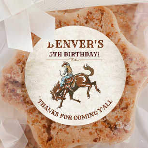 Western Country Cowboy Birthday Thank You  Classic Round Sticker