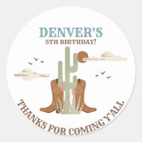 Western Country Cowboy Birthday Thank You Favour