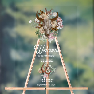 Western Country Cowboy Boho Cow Skull Wedding Acrylic Sign