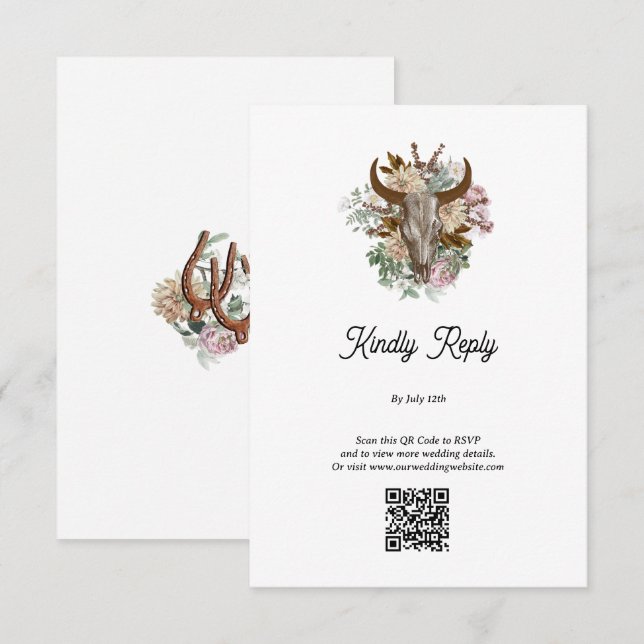 Western Country Cowboy Boho Cow Skull Wedding Enclosure Card (Front/Back)