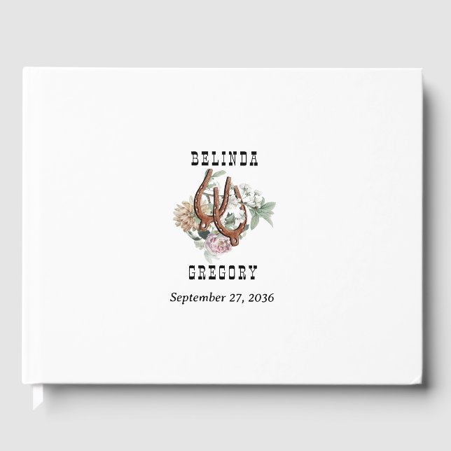 Western Country Cowboy Boho Cow Skull Wedding Guest Book (Front)