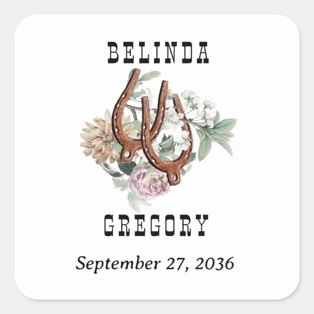 Western Country Cowboy Boho Wedding Favour Square Sticker (Front)