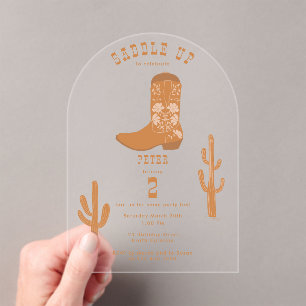 Western Country Cowboy Boots Saddle Up Birthday  Acrylic Invitations