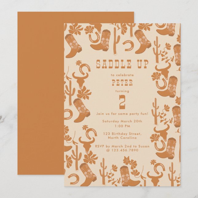 Western Country Cowboy Boots Saddle Up Birthday Invitation (Front/Back)