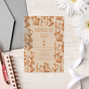 Western Country Cowboy Boots Saddle Up Birthday Vellum Invitations