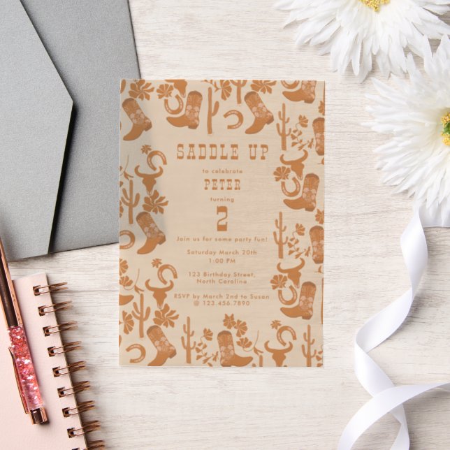 Western Country Cowboy Boots Saddle Up Birthday Vellum Invitations (Wedding)