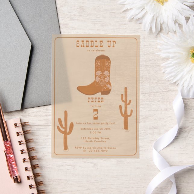 Western Country Cowboy Boots Saddle Up Birthday Vellum Invitations (Wedding)
