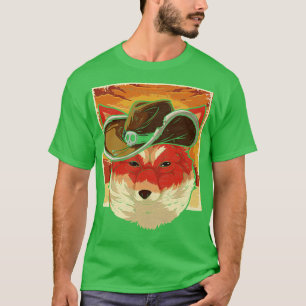 Western Country Cowboy Hat Funny Forest Animal Fox T-Shirt