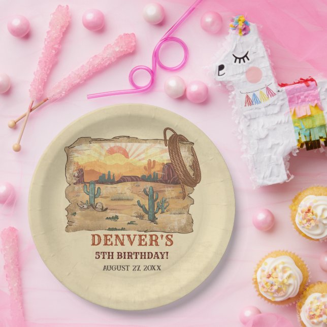 Western Country Cowboy Rodeo Birthday Party Paper Paper Plate (Party)