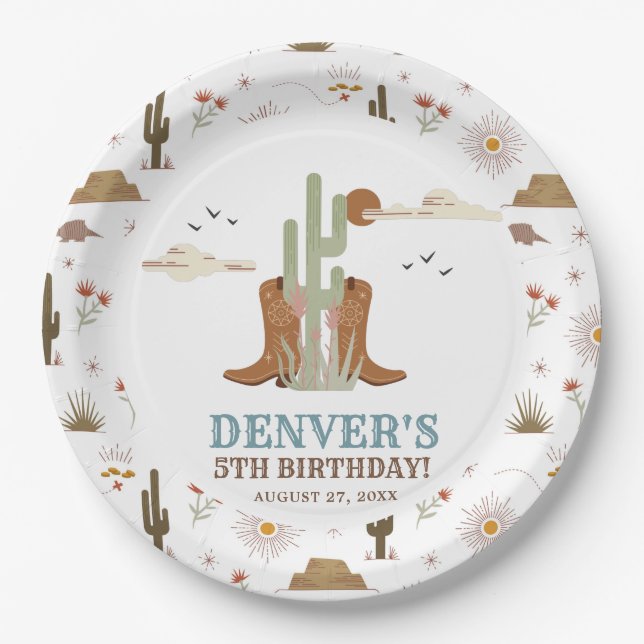 Western Country Cowboy Rodeo Birthday Party Paper Plate (Front)