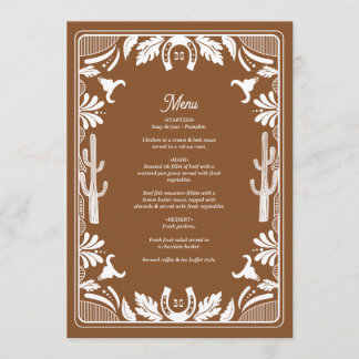 Western Country Cowboy Rustic Wedding Menu
