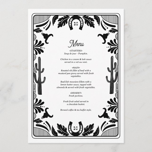Western Country Cowboy Rustic Wedding Menu (Front)