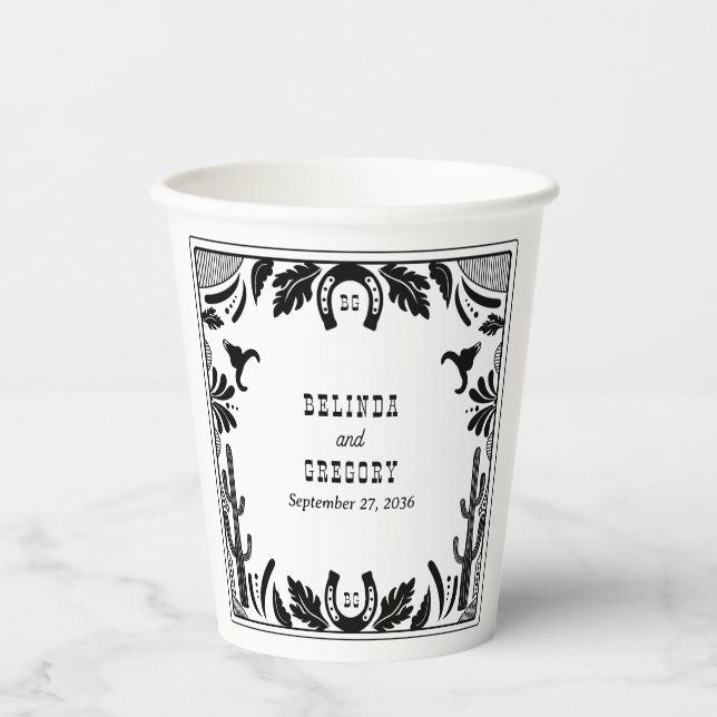 Western Country Cowboy Rustic Wedding Paper Cups (Front)