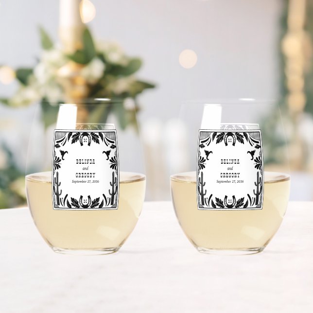 Western Country Cowboy Rustic Wedding Stemless Wine Glass (Insitu (Wedding))
