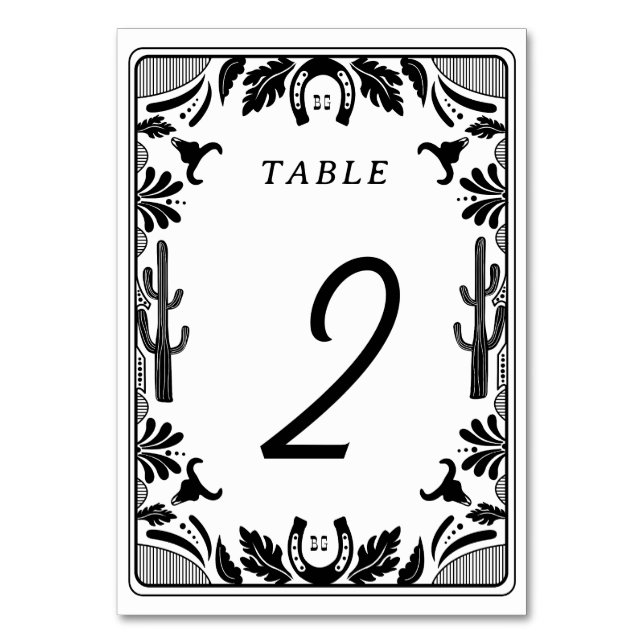 Western Country Cowboy Rustic Wedding Table Number (Front)