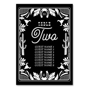 Western Country Cowboy Rustic Wedding Table Number