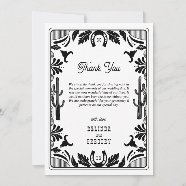 Western Country Cowboy Rustic Wedding Thank You Card (Front)