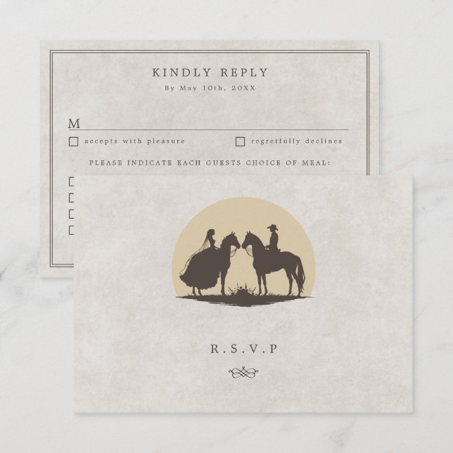 Western country cowboy wedding meal choices RSVP (Front/Back)