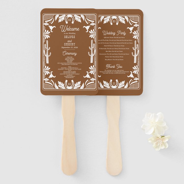 Western Country Cowboy Wedding Order of Service Hand Fan (Front and Back)