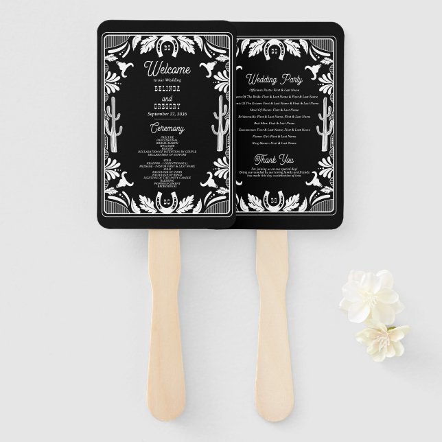 Western Country Cowboy Wedding Order of Service Hand Fan (Front and Back)