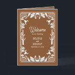 Western Country Cowboy Wedding Order of Service Programme<br><div class="desc">A modern Western cowboy cowgirl style design with hand drawn elements of a cow skull, horseshoes, floral and cactus ornaments. Brown and white floral border wedding design featuring hand drawn floral, cactus, cow skull and horseshoes. This contemporary modern Western country wedding design is ideal for all seasons. An elegant brown...</div>
