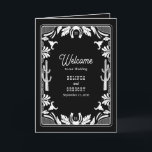 Western Country Cowboy Wedding Order of Service Programme<br><div class="desc">A modern Western cowboy cowgirl style design with hand drawn elements of a cow skull, horseshoes, floral and cactus ornaments. Black and white floral border wedding design featuring hand drawn floral, cactus, cow skull and horseshoes. This contemporary modern Western country wedding design is ideal for all seasons. An elegant black...</div>