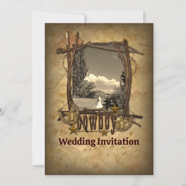 western country cowboy wedding  photo invitation (Front)