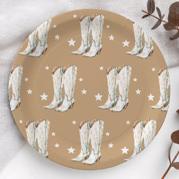 Western Country Cowgirl Boots Brown Birthday Party Paper Plate