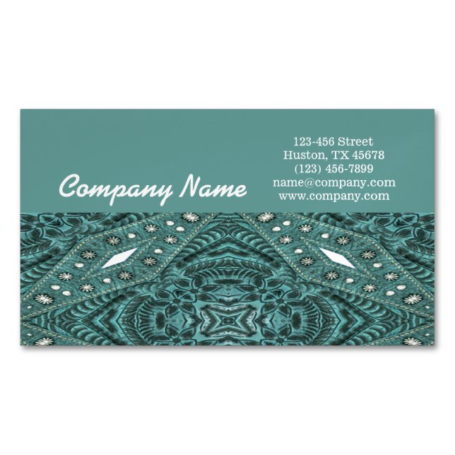 western country cowgirl fashion teal leather 	Magnetic business card (Front)