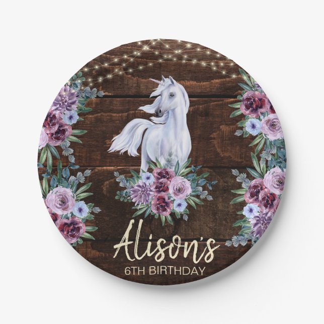 Western Country Cowgirl Horse Birthday Party Paper Plate (Front)