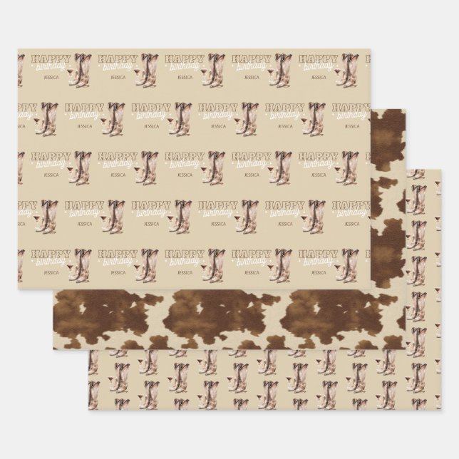 Western Country Cowgirl Rustic Birthday Party Wrapping Paper Sheet (Set)