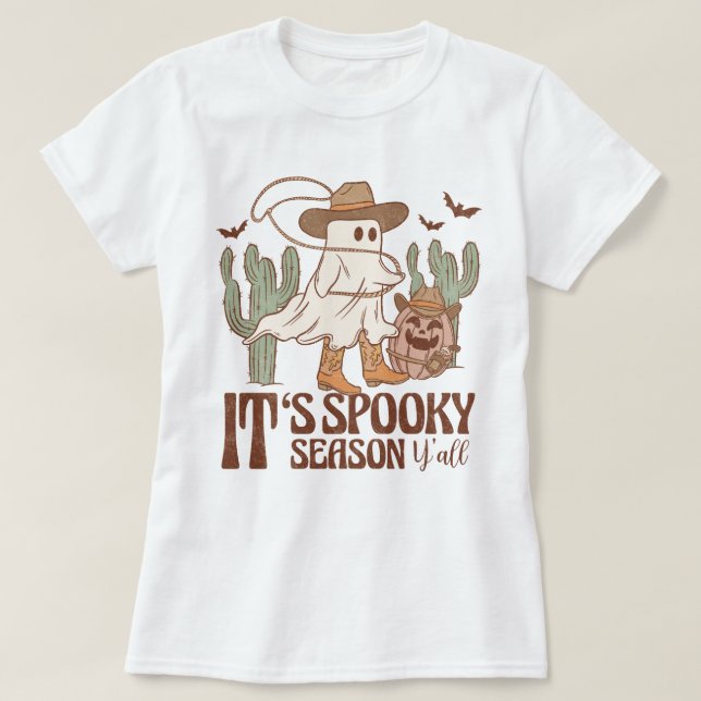 Western Country Cowgirl Spooky Season Halloween T-Shirt (Design Front)