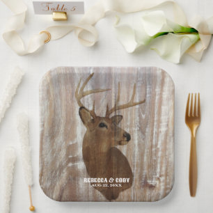 Western Country Deer The Hunt Is Over Wedding  Paper Plate