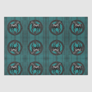 Western Country Equestrian Teal Black Horse  Tissue Paper