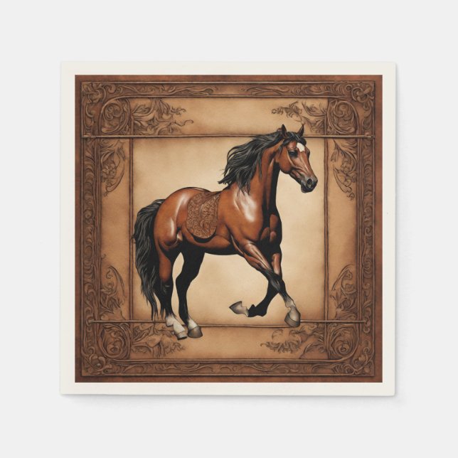 Western Country Equine Equestrian Horse Party  Napkin (Front)