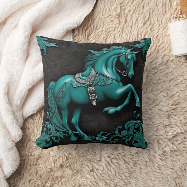 Western Country Equine Equestrian Turquoise Horse  Cushion (Blanket)