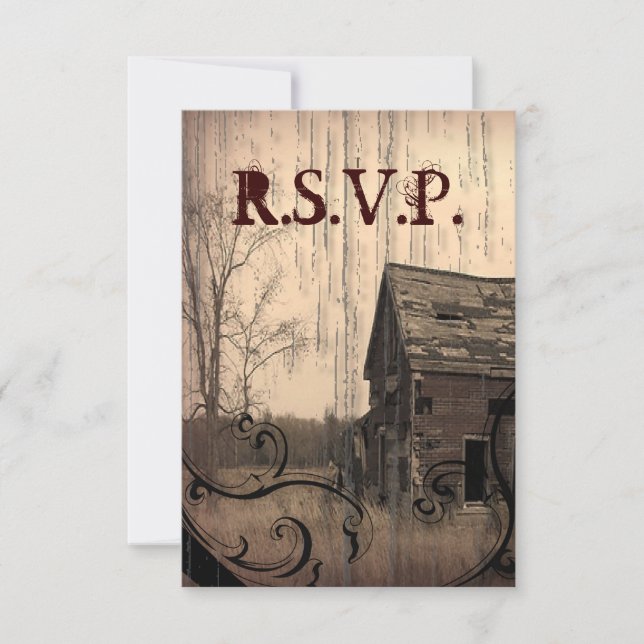 western country farm barn wedding RSVP response (Front)
