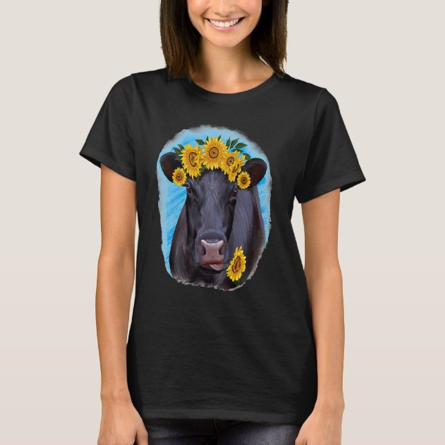 Western Country Farm Farmer Black Cow Angus Cow Su T-Shirt (Front)