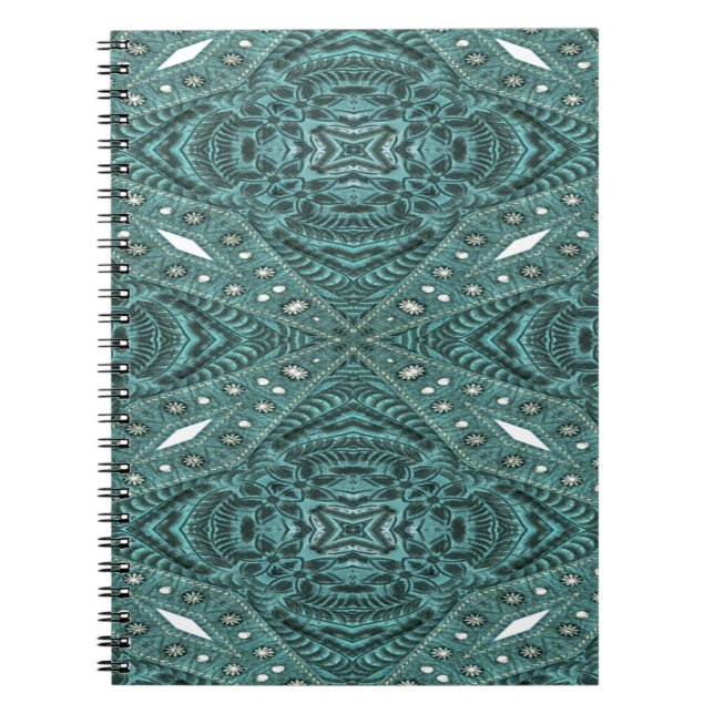 Western Country fashion Teal Turquoise Leather Notebook (Front)