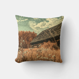 western country field wildflower farm Old Barn Cushion