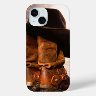 western country hat barn wood cowboy boots iPhone 15 case