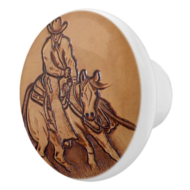 Western Country horseback Riding Rodeo Cowboy Ceramic Knob (Right)