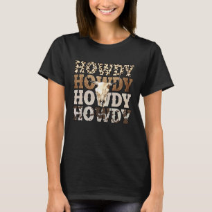 Western Country Leopard Howdy Bull Skull Cowgirl R T-Shirt