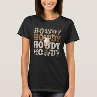 Western Country Leopard Howdy Bull Skull Cowgirl R T-Shirt